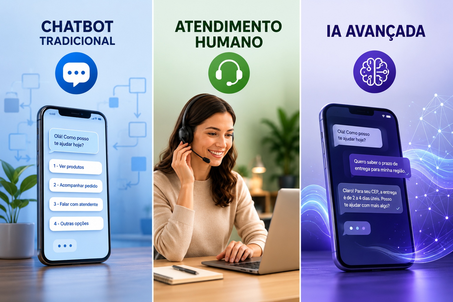 Service via WhatsApp : comparaison entre chatbots traditionnels, humain et IA avancée
